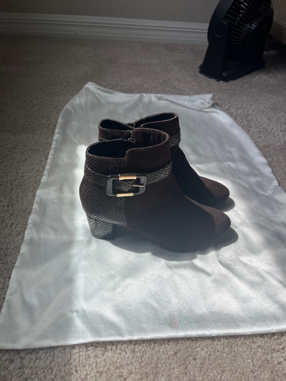 Karen Scott Dark Brown Suede Ankle Booties with Buckle Accent